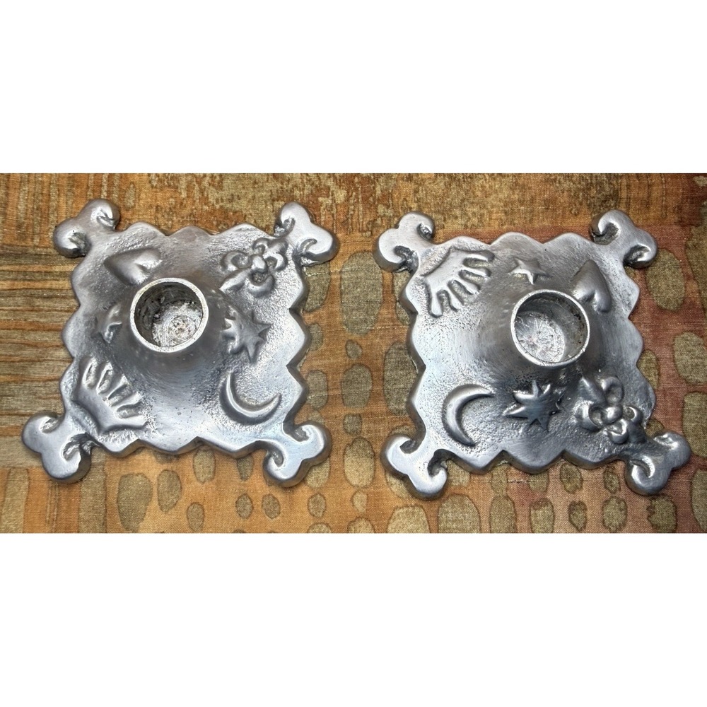Celestial Candlestick Set Aluminum Metal Candle Holder Crown Heart Moon Stars